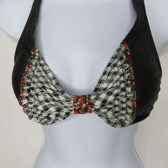 Volcom Other - Volcom Plaid Floral Bikini Halter Swimsuit Top